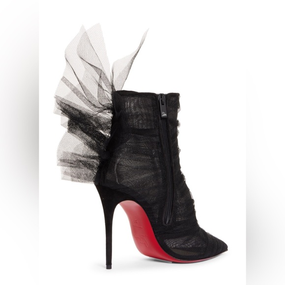 Christian Louboutin Libellibooty 100 Black Mesh Tulle Ankle Boot Heel Pump 40 - Picture 6 of 11